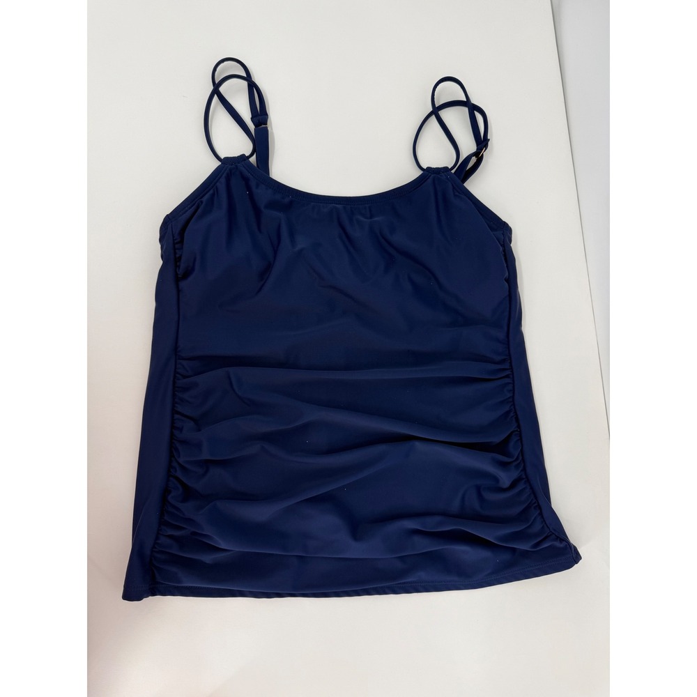 Shade & Shore Navy Blue Ruched Tankini Top Adjustable Straps Womens Sz M